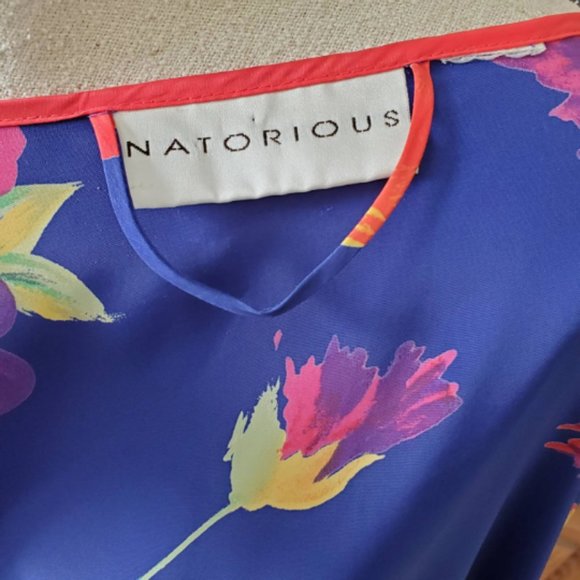 Vintage Floral Robe Natorious Blue Orange Red Flower Short Length Kimono Natori - Picture 9 of 10